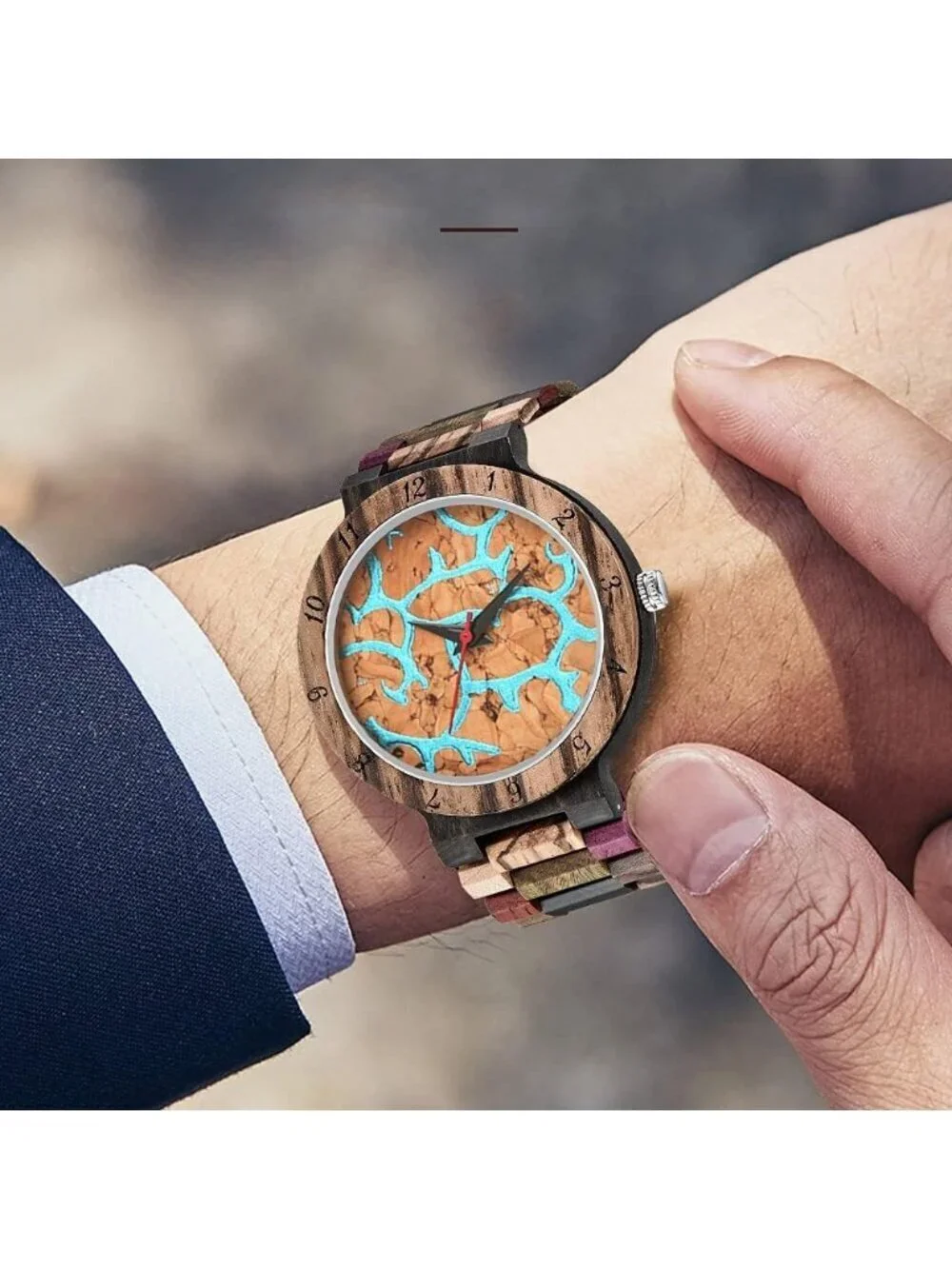 Men's Multi Color Classic Handmade Colorful Bamboo Analog Quartz Wooden Watch